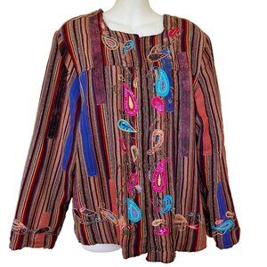 Embellished Patchwork Jacket Blazer Multi Color Stripe Embroidery & Sequins